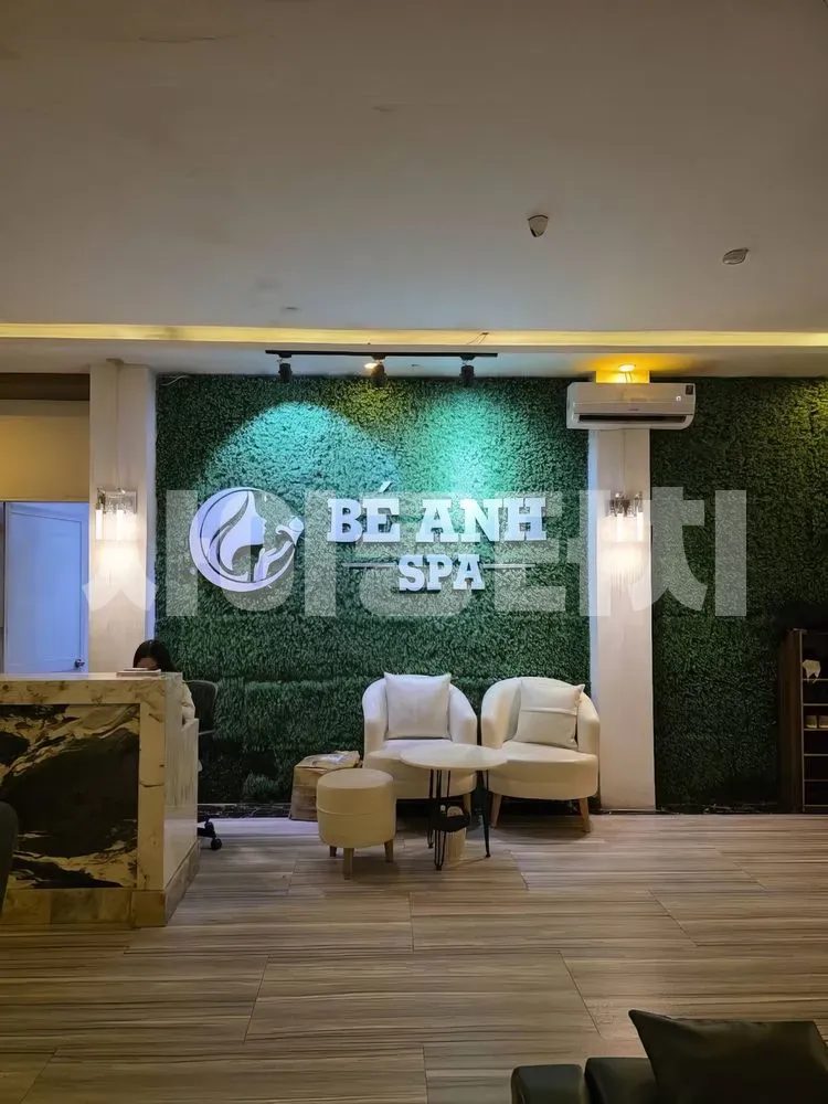 베안 스파의 초록색 벽면 로비