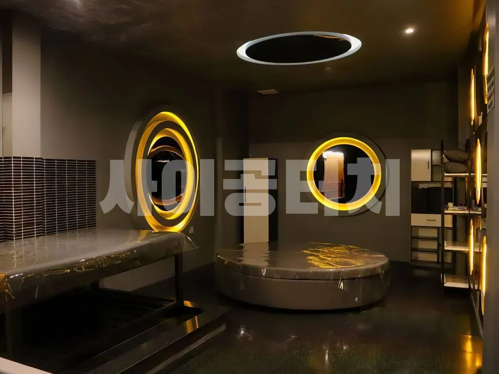 어둡고 은은한 조명의 스파 내부